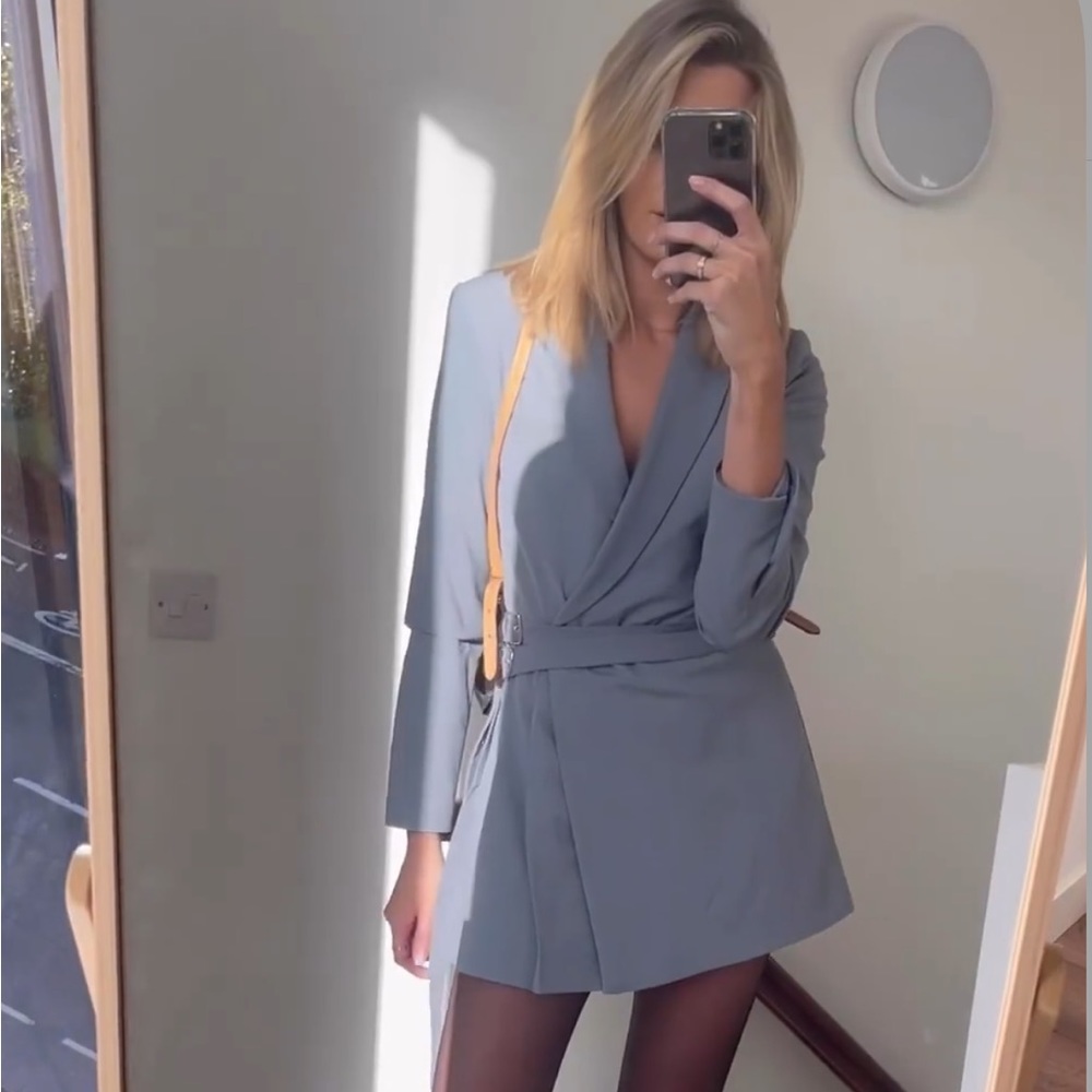 Belted blazer dress with pleats